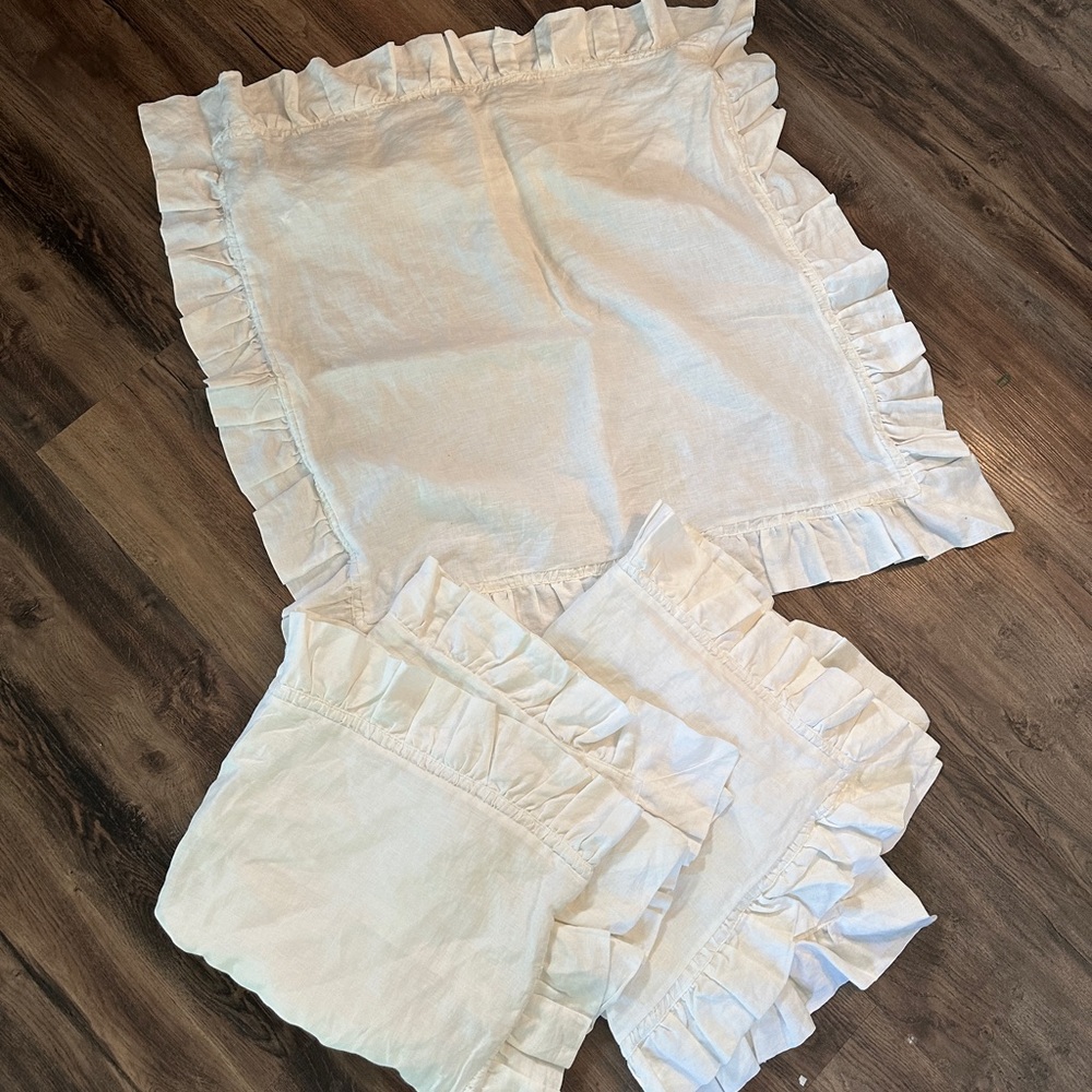 Pottery Barn Belgium Linen Ruffle Euro Shams - White, Set of 3